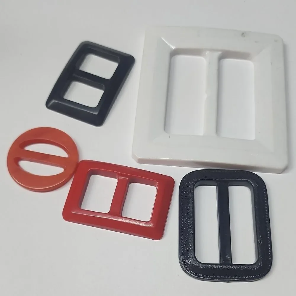 Vintage  Black Blue Red Orange White Belt Buckles Mod Style Scarf Slides